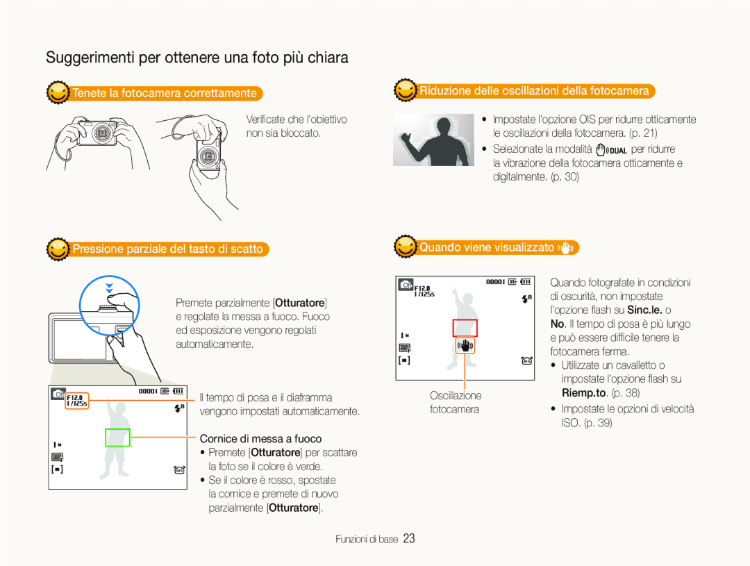 Samsung EC-IT100UBP/IT, EC-IT100SBA/IT Tenete la fotocamera correttamente, Riduzione delle oscillazioni della fotocamera 