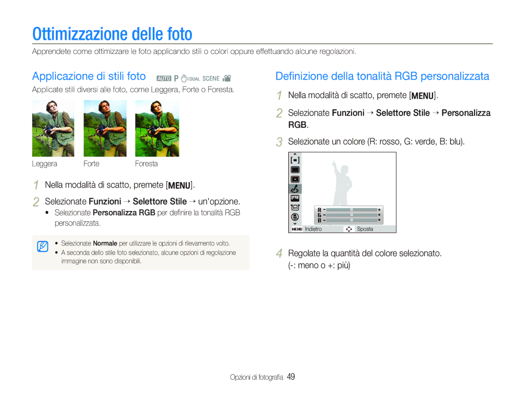 Samsung EC-IT100RBP/IT, EC-IT100UBP/IT, EC-IT100SBA/IT manual Ottimizzazione delle foto, Applicazione di stili foto a p d s 