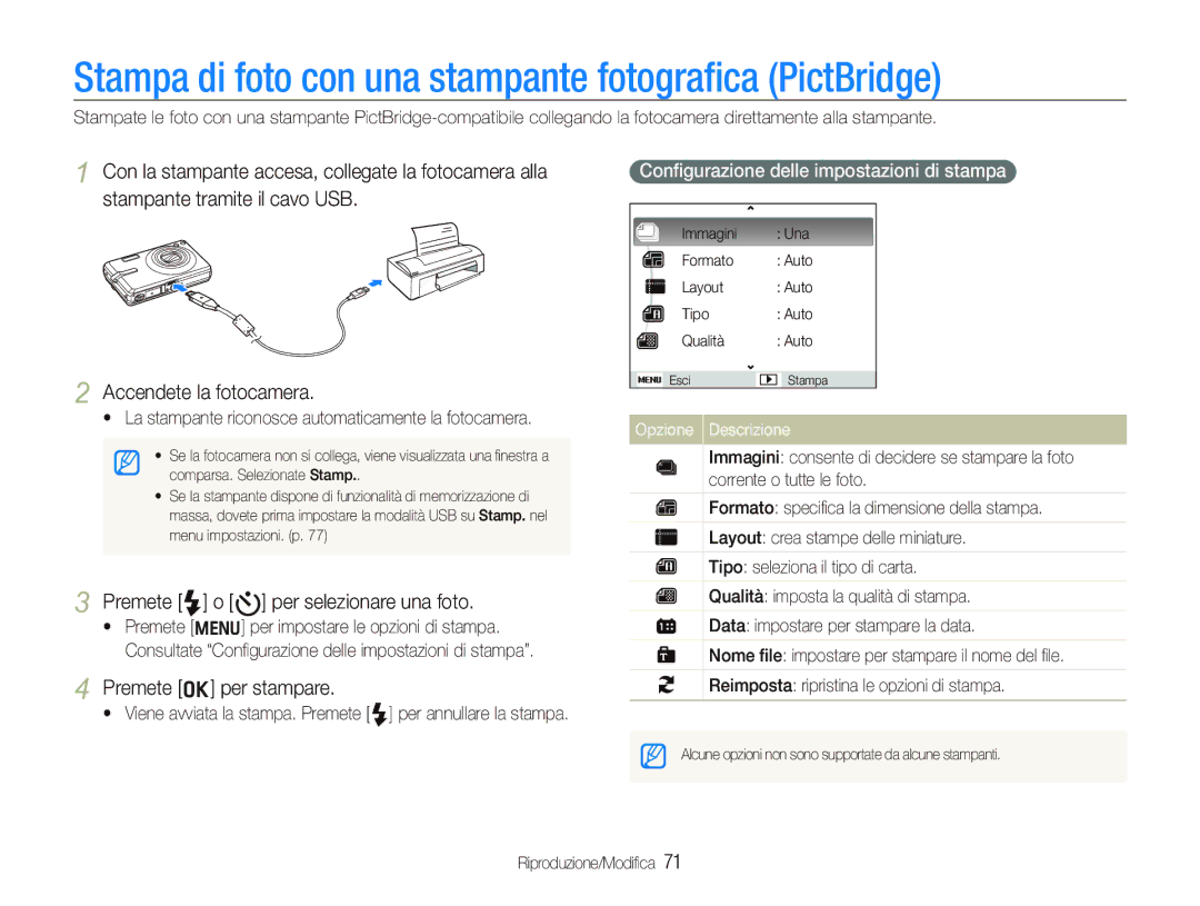 Samsung EC-IT100UBP/IT Stampa di foto con una stampante fotograﬁca PictBridge, Premete F o t per selezionare una foto 