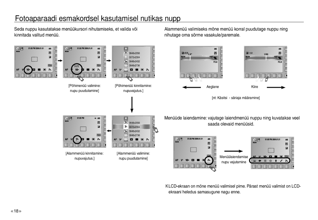 Samsung EC-J45ABDA/EU3 manual Fotoaparaadi esmakordsel kasutamisel nutikas nupp 