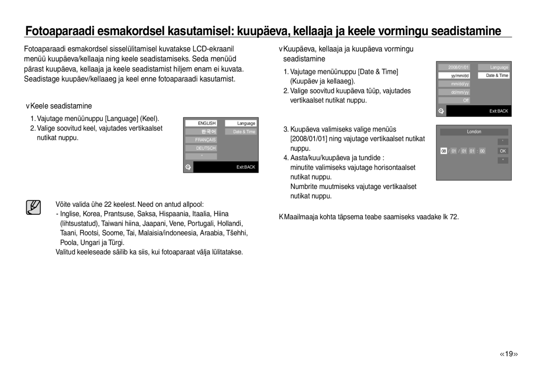 Samsung EC-J45ABDA/EU3 manual Seadistamine, Keele seadistamine 