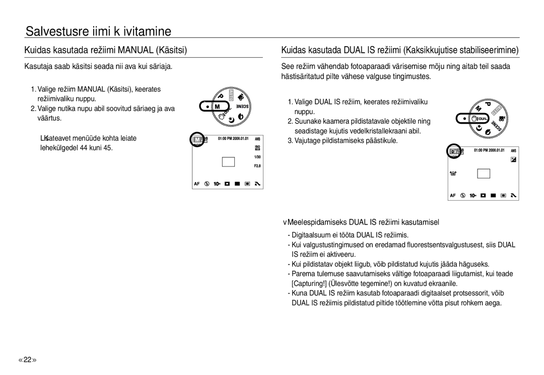 Samsung EC-J45ABDA/EU3 manual Kuidas kasutada režiimi Manual Käsitsi, Kasutaja saab käsitsi seada nii ava kui säriaja 