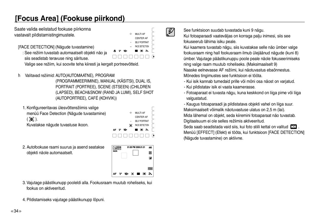 Samsung EC-J45ABDA/EU3 manual Saate valida eelistatud fookuse piirkonna, Vastavalt pildistamistingimustele 