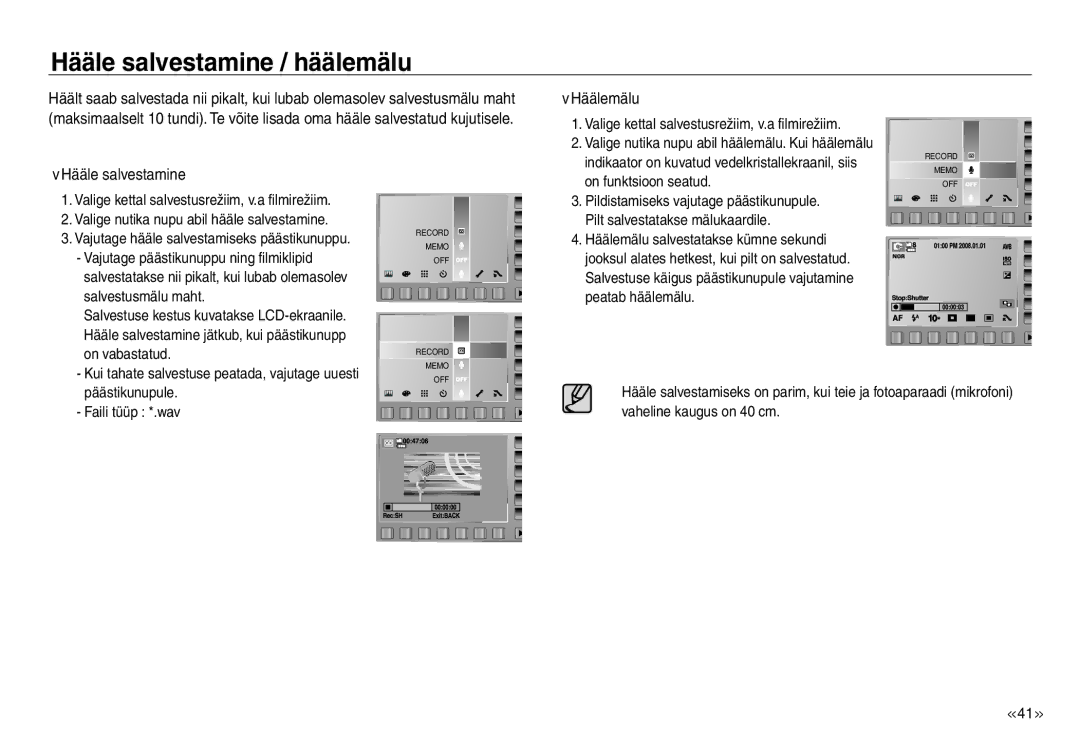 Samsung EC-J45ABDA/EU3 manual Hääle salvestamine / häälemälu, Häälemälu 