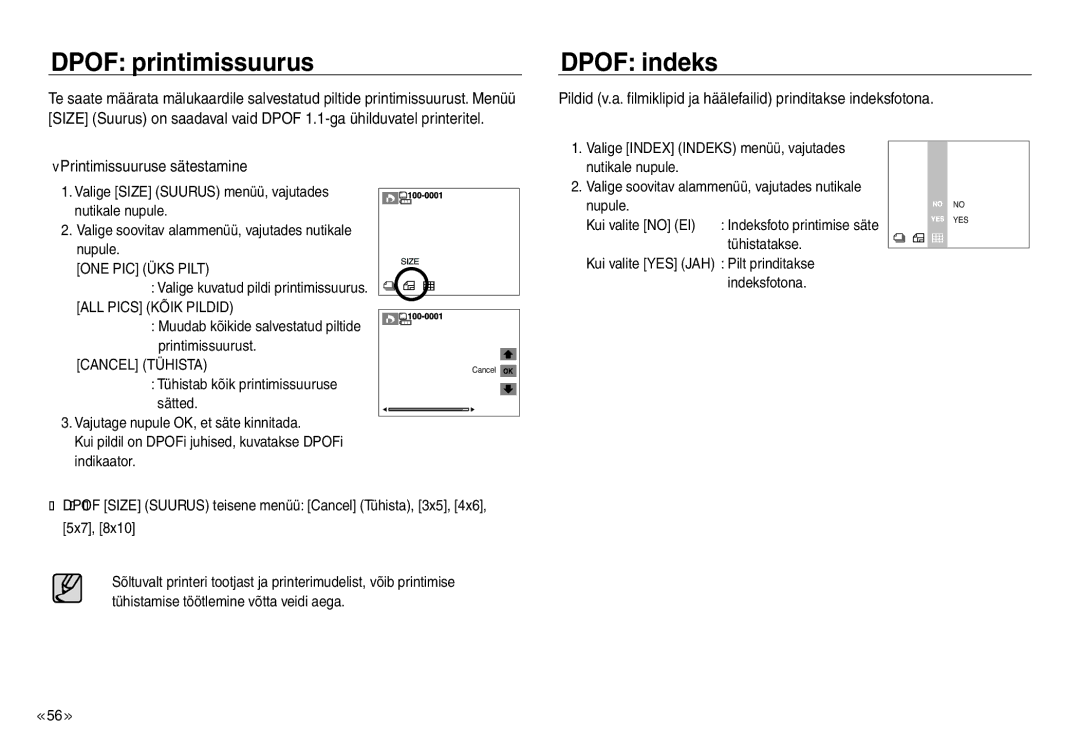 Samsung EC-J45ABDA/EU3 manual Dpof printimissuurus, Dpof indeks 