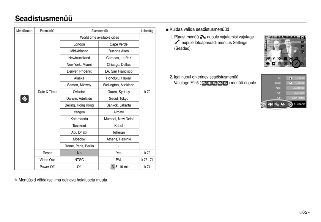 Samsung EC-J45ABDA/EU3 manual Kuidas valida seadistusmenüüd, Menüüsid võidakse ilma eelneva hoiatuseta muuta 