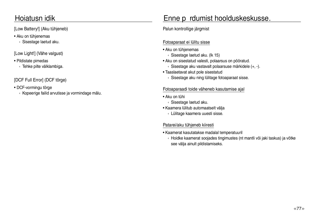 Samsung EC-J45ABDA/EU3 manual Enne pöördumist hoolduskeskusse 