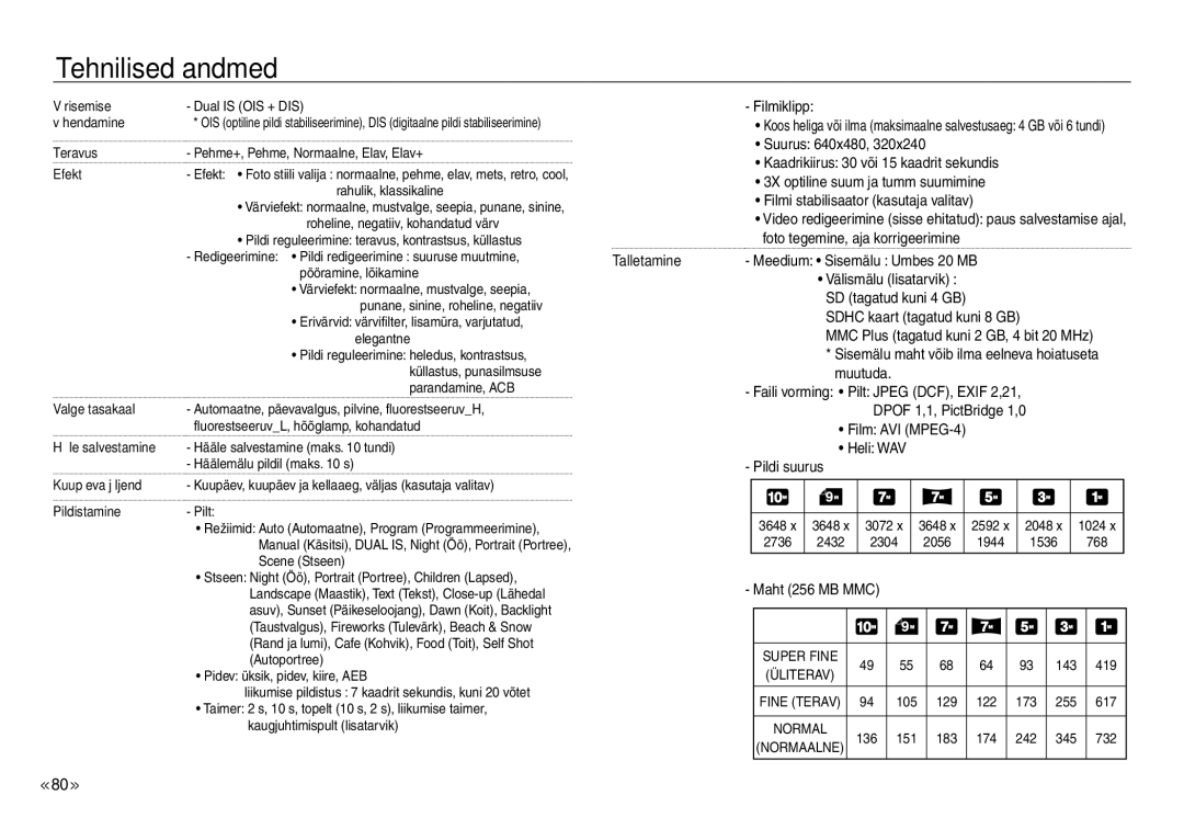 Samsung EC-J45ABDA/EU3 manual Filmiklipp, Suurus 640x480 