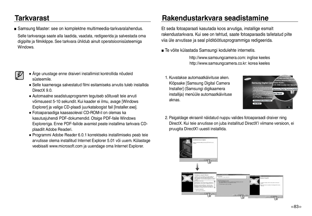 Samsung EC-J45ABDA/EU3 manual Rakendustarkvara seadistamine, Te võite külastada Samsungi kodulehte internetis 