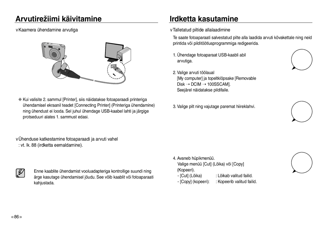 Samsung EC-J45ABDA/EU3 manual Irdketta kasutamine, Talletatud piltide allalaadimine 