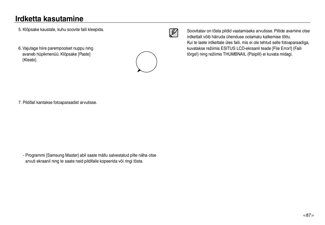 Samsung EC-J45ABDA/EU3 manual Irdketta kasutamine 