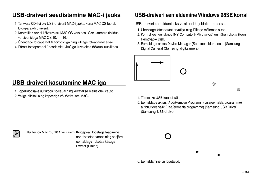 Samsung EC-J45ABDA/EU3 manual USB-draiveri seadistamine MAC-i jaoks, USB-draiveri kasutamine MAC-iga 