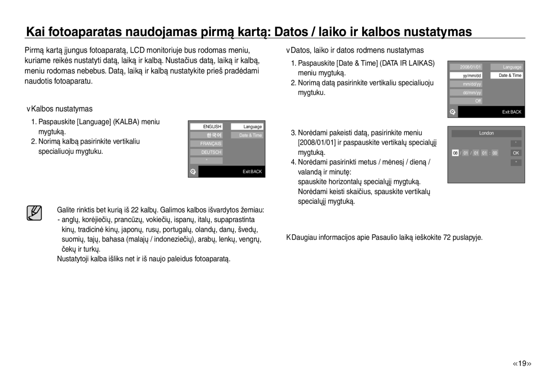 Samsung EC-J45ABDA/EU3 manual Kalbos nustatymas 