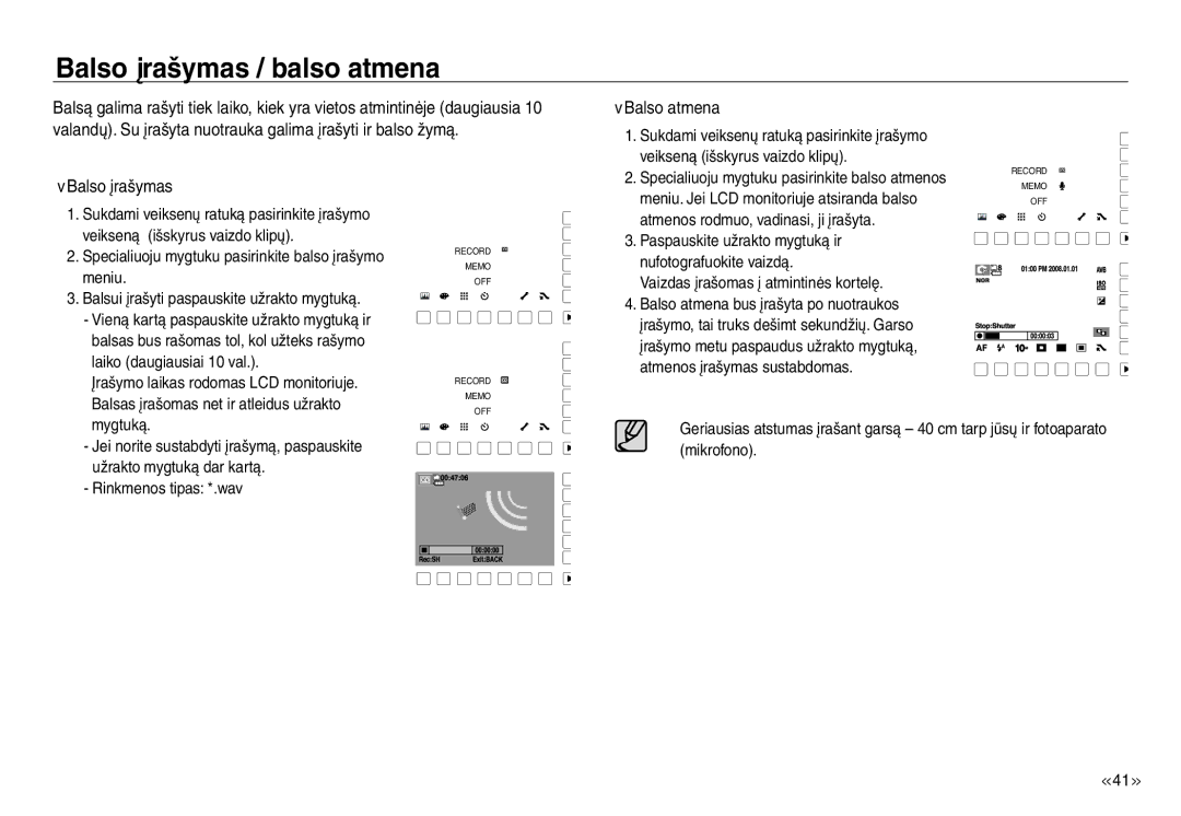 Samsung EC-J45ABDA/EU3 manual Balso įrašymas / balso atmena, Balso atmena 