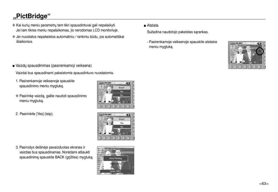 Samsung EC-J45ABDA/EU3 Vaizdų spausdinimas pasirenkamoji veiksena, Atstata, Pasirinkę vaizdą, galite naudoti spausdinimo 