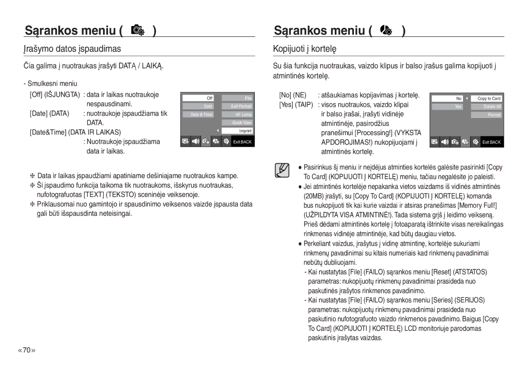 Samsung EC-J45ABDA/EU3 manual Čia galima į nuotraukas įrašyti Datą / Laiką, Atmintinės kortelę 