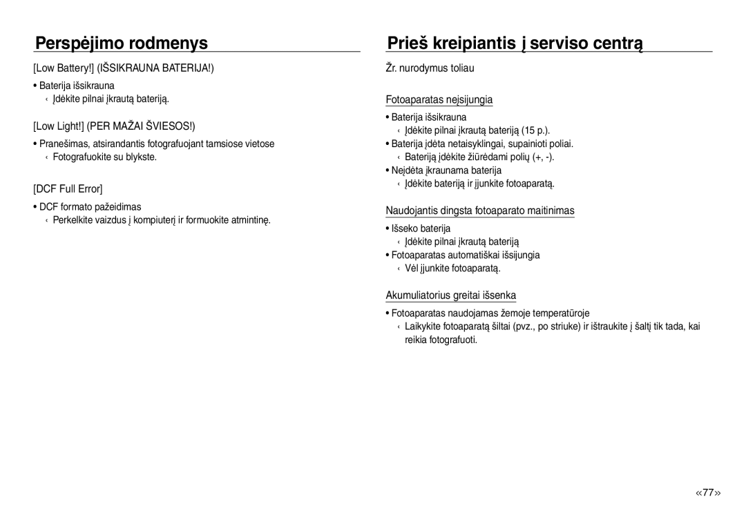 Samsung EC-J45ABDA/EU3 manual Prieš kreipiantis į serviso centrą 