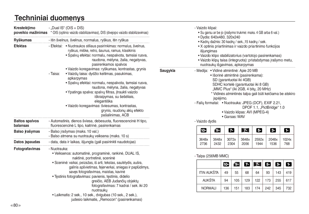 Samsung EC-J45ABDA/EU3 manual „Dual is OIS + DIS Vaizdo klipai, Ryškus, miške, retro, šaunus, ramus, klasikinis Išjungimas 