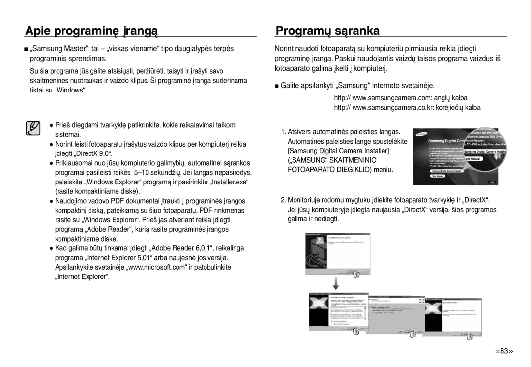 Samsung EC-J45ABDA/EU3 manual Programų sąranka 