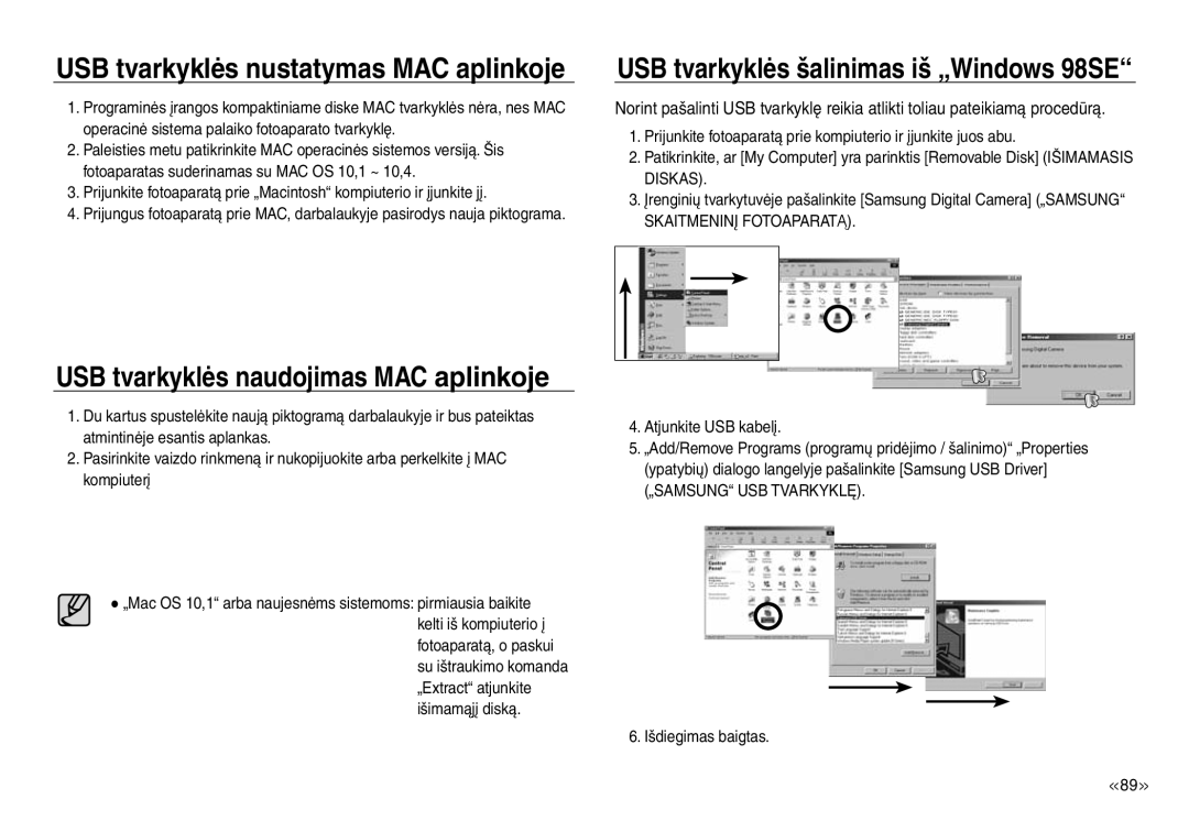 Samsung EC-J45ABDA/EU3 manual USB tvarkyklės nustatymas MAC aplinkoje, Skaitmeninį Fotoaparatą 