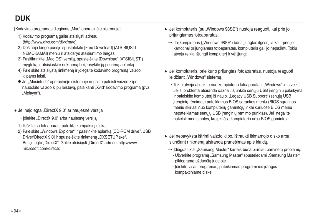 Samsung EC-J45ABDA/EU3 manual Jei neįdiegta „DirectX 9,0 ar naujesnė versija 