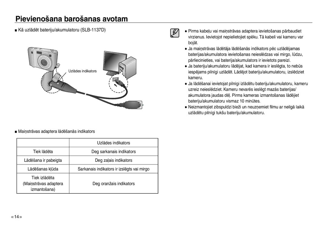 Samsung EC-J45ABDA/EU3 manual Kā uzlādēt bateriju/akumulatoru SLB-1137D 