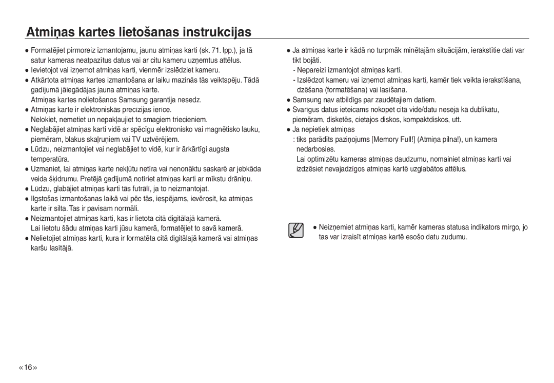 Samsung EC-J45ABDA/EU3 manual Atmiņas kartes lietošanas instrukcijas 