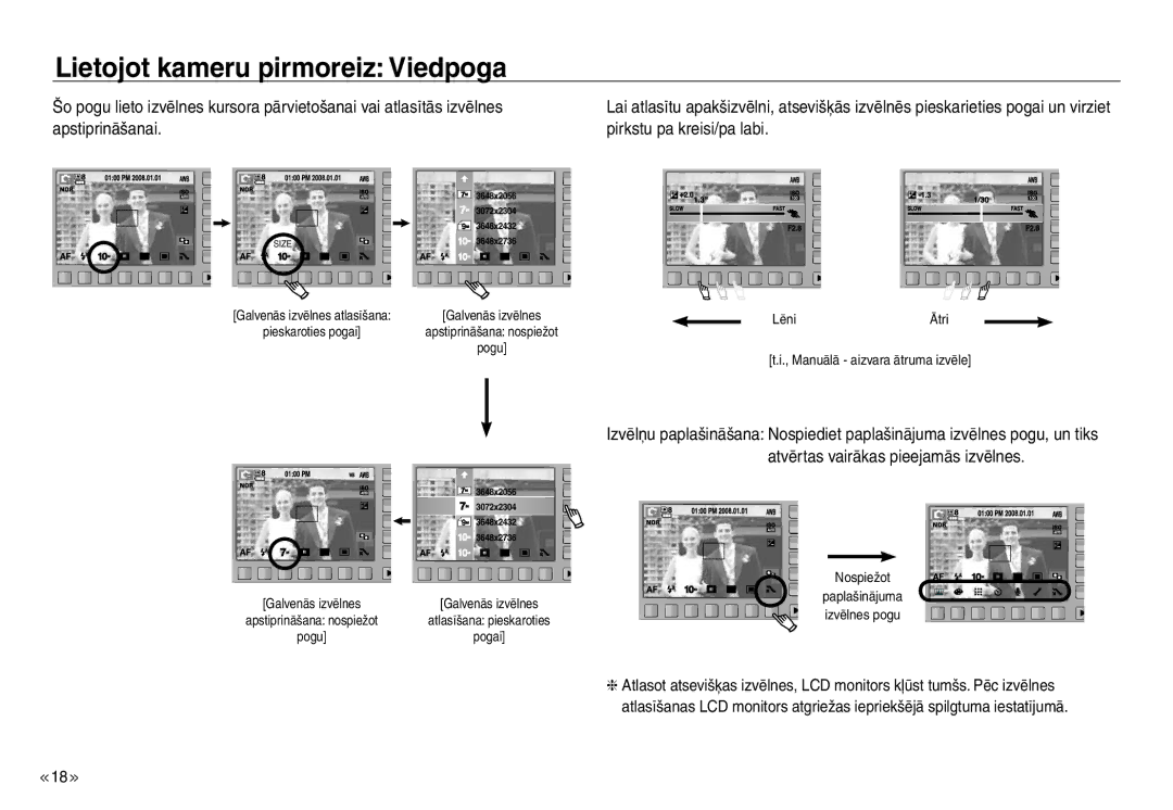 Samsung EC-J45ABDA/EU3 manual Lietojot kameru pirmoreiz Viedpoga 