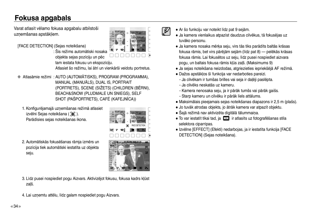 Samsung EC-J45ABDA/EU3 manual Varat atlasīt vēlamo fokusa apgabalu atbilstoši, Uzņemšanas apstākļiem 