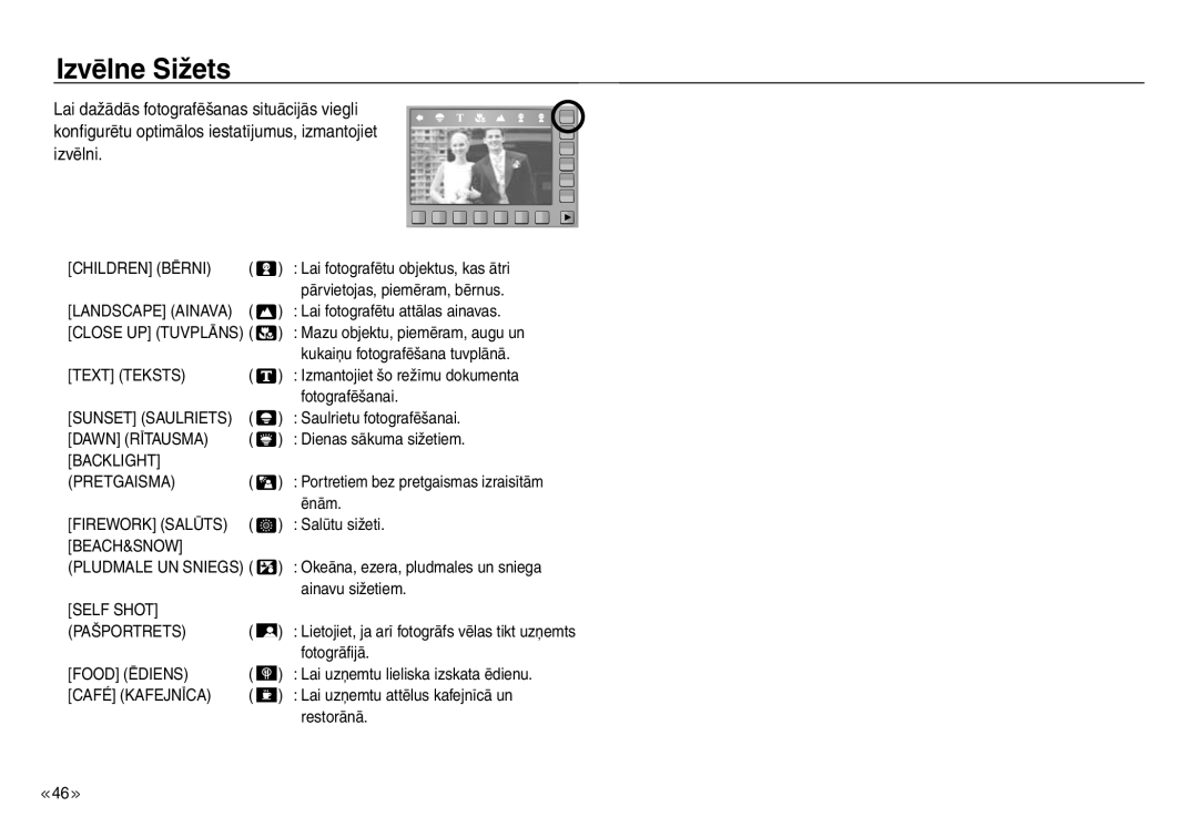 Samsung EC-J45ABDA/EU3 manual Izvēlne Sižets 