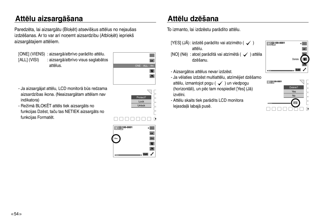 Samsung EC-J45ABDA/EU3 manual Attēlu aizsargāšana, Attēlu dzēšana, ALL Visi 