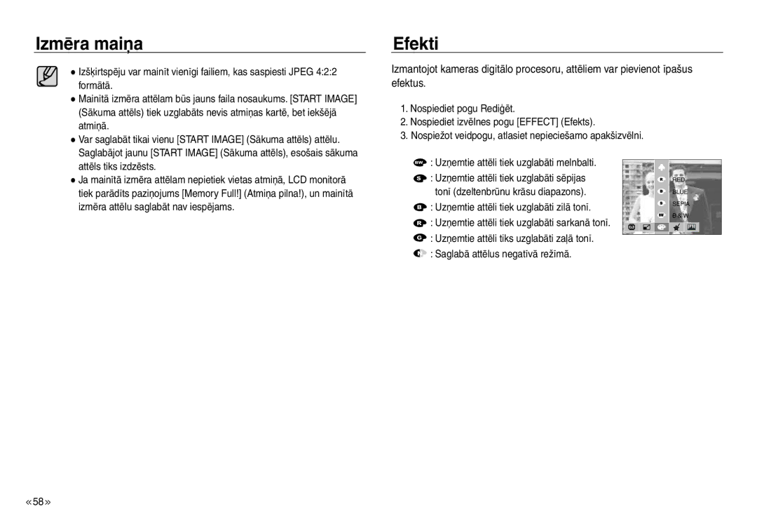 Samsung EC-J45ABDA/EU3 manual Izmēra maiņa Efekti 