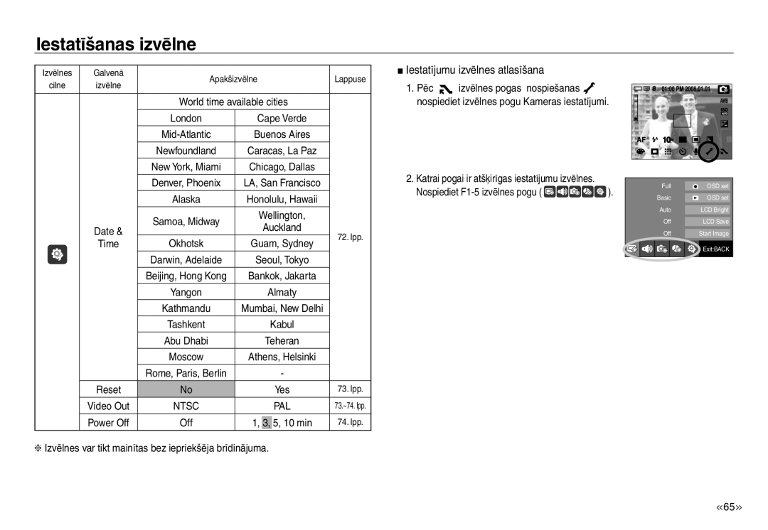 Samsung EC-J45ABDA/EU3 manual Iestatīšanas izvēlne, Iestatījumu izvēlnes atlasīšana, 10 min 