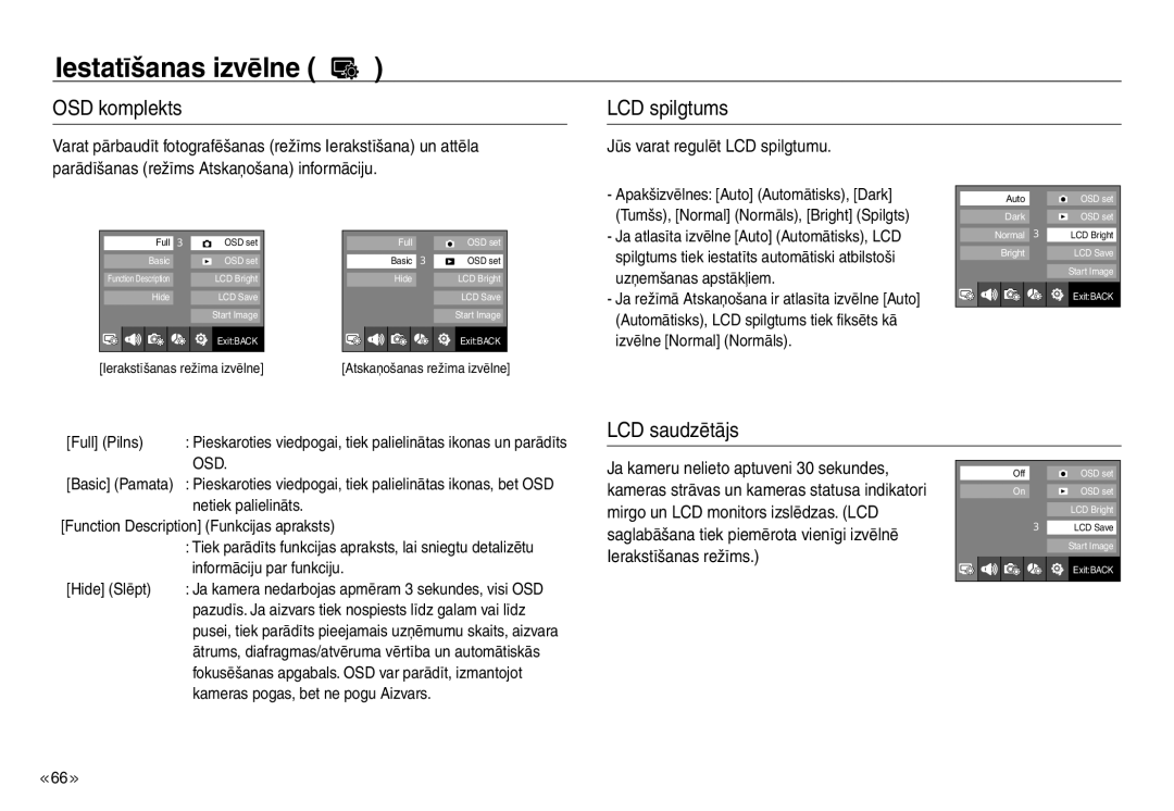 Samsung EC-J45ABDA/EU3 manual OSD komplekts, LCD spilgtums, LCD saudzētājs, Jūs varat regulēt LCD spilgtumu, Osd 