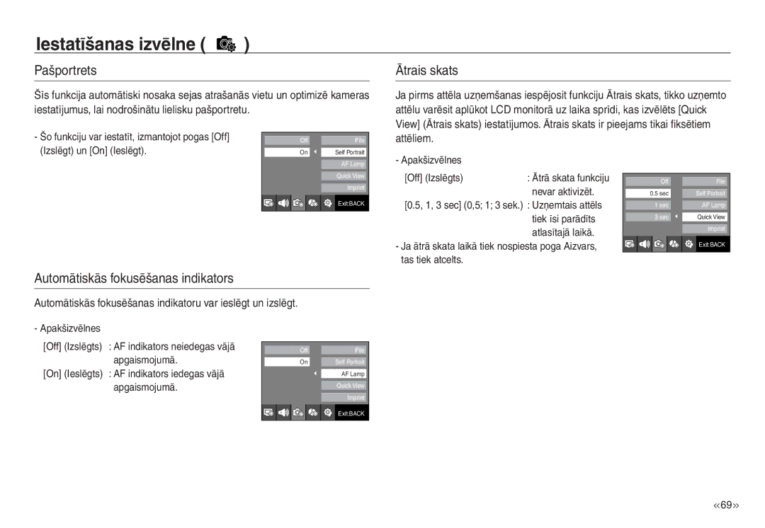 Samsung EC-J45ABDA/EU3 manual Pašportrets Ātrais skats, Automātiskās fokusēšanas indikators, Attēliem 