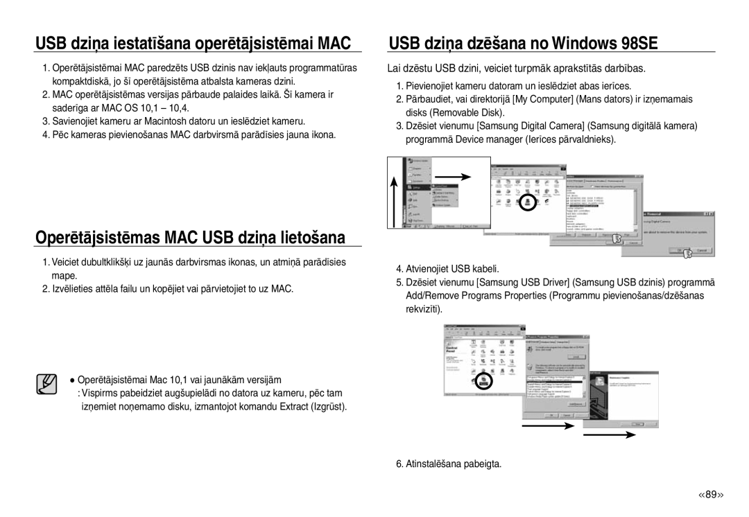 Samsung EC-J45ABDA/EU3 manual USB dziņa dzēšana no Windows 98SE, Lai dzēstu USB dzini, veiciet turpmāk aprakstītās darbības 