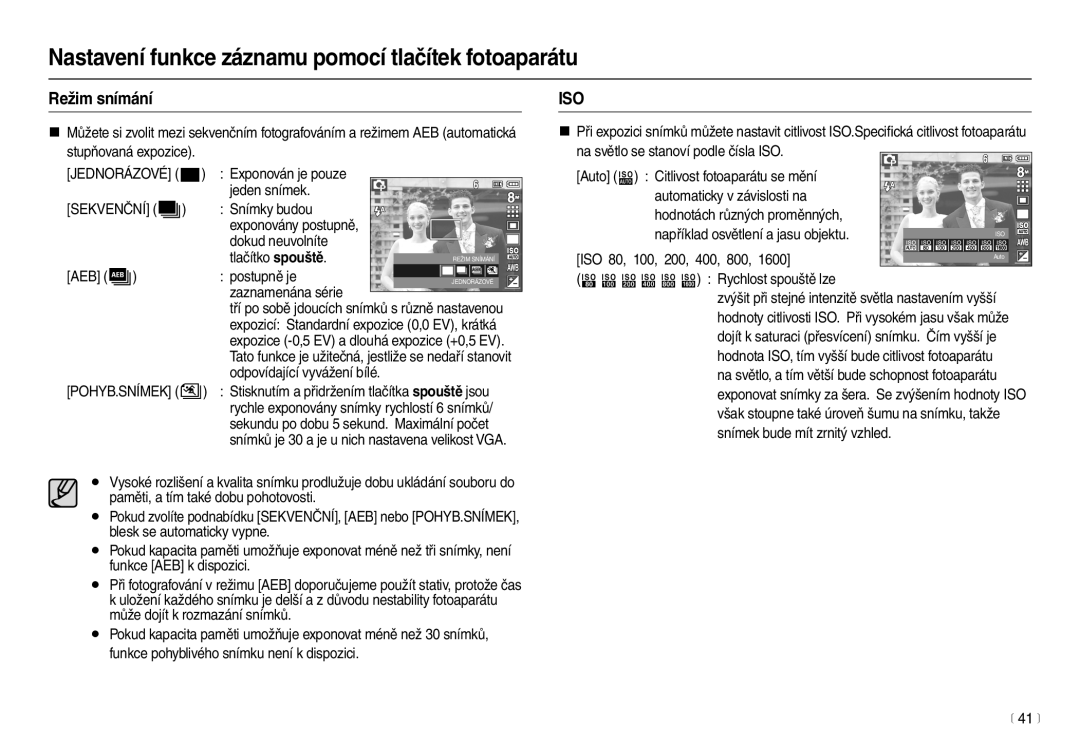 Samsung EC-L100ZBHA/E3, EC-L100ZBDA/E3, EC-L100ZSDA/E3, EC-L100ZSHA/E3 manual Režim snímání, Jednorázové , Sekvenční  