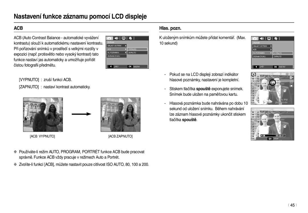 Samsung EC-L100ZBHA/E3, EC-L100ZBDA/E3, EC-L100ZSDA/E3, EC-L100ZSHA/E3 manual Acb, Hlas. pozn 