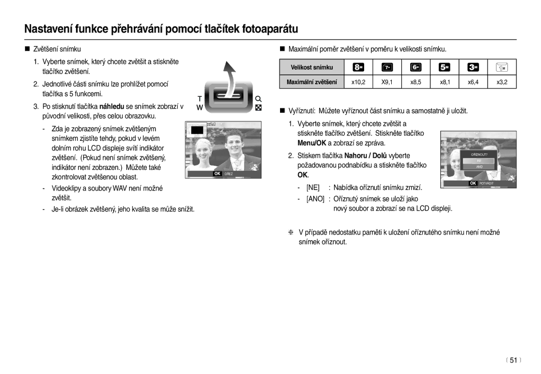 Samsung EC-L100ZBDA/E3, EC-L100ZSDA/E3, EC-L100ZBHA/E3 manual Nastavení funkce přehrávání pomocí tlačítek fotoaparátu, Ano 