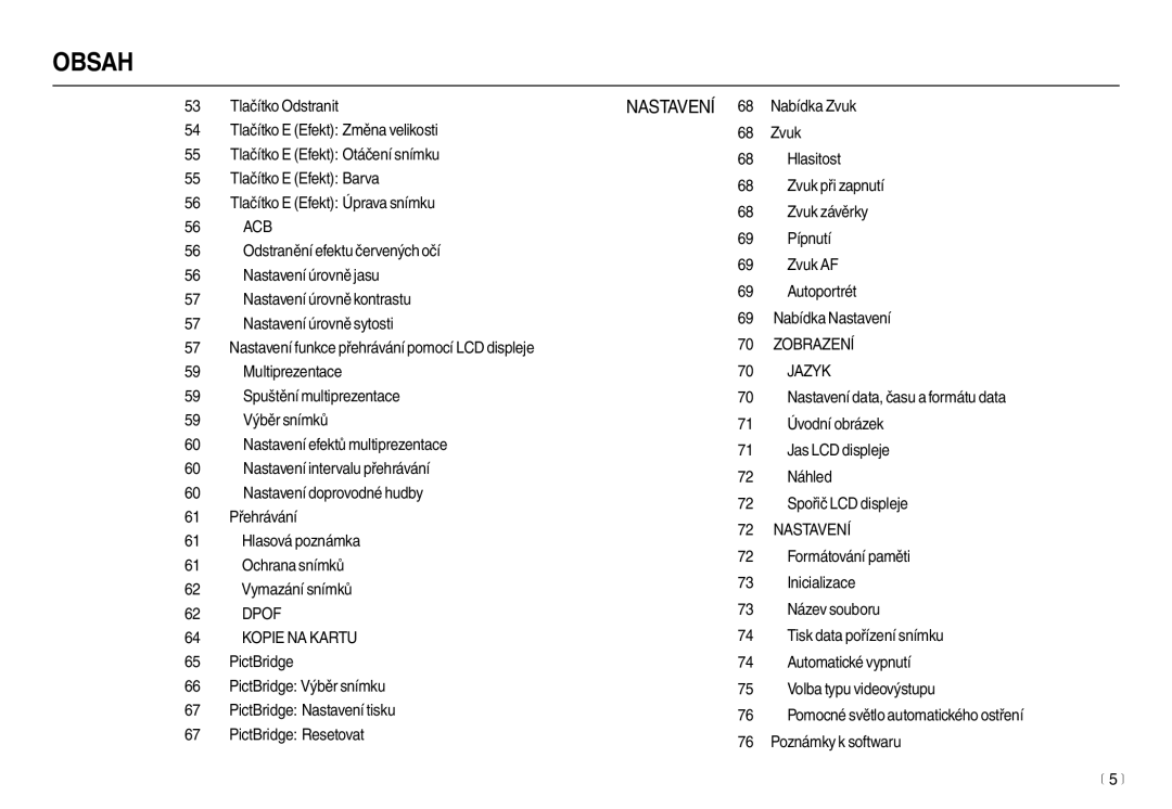 Samsung EC-L100ZBHA/E3, EC-L100ZBDA/E3, EC-L100ZSDA/E3, EC-L100ZSHA/E3 manual Dpof Kopie NA Kartu, Zobrazení, Jazyk, Nastavení 