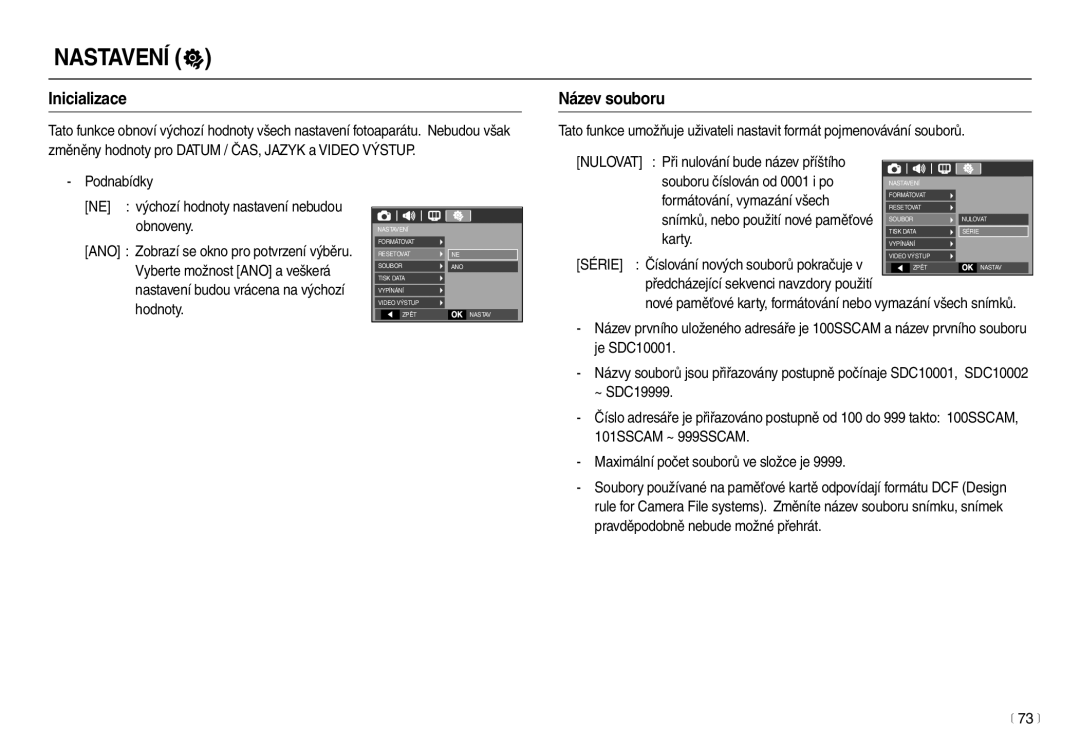 Samsung EC-L100ZBHA/E3, EC-L100ZBDA/E3 manual Inicializace, Název souboru, Předcházející sekvenci navzdory použití, 73 m 