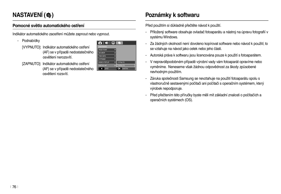 Samsung EC-L100ZSDA/E3, EC-L100ZBDA/E3, EC-L100ZBHA/E3, EC-L100ZSHA/E3 manual Poznámky k softwaru 