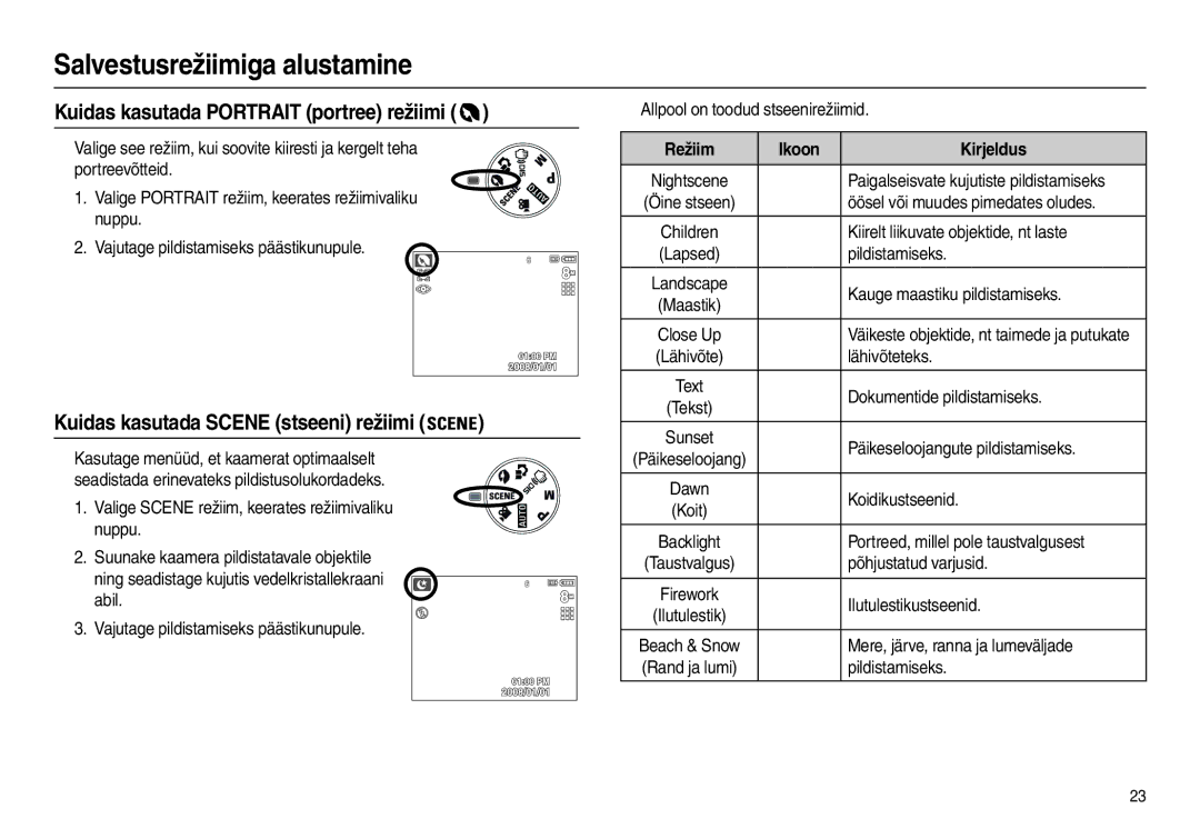 Samsung EC-L100ZSBA/RU, EC-L100ZBBA/RU Kuidas kasutada Portrait portree režiimi, Kuidas kasutada Scene stseeni režiimi 