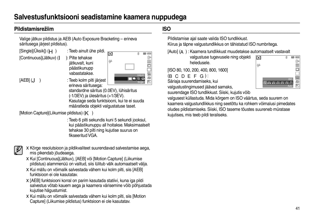 Samsung EC-L100ZSBA/RU, EC-L100ZBBA/RU manual Pildistamisrežiim 