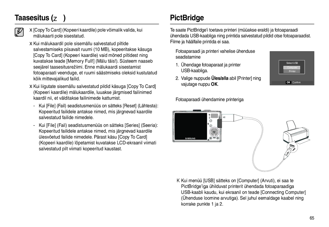 Samsung EC-L100ZSBA/RU, EC-L100ZBBA/RU manual PictBridge 