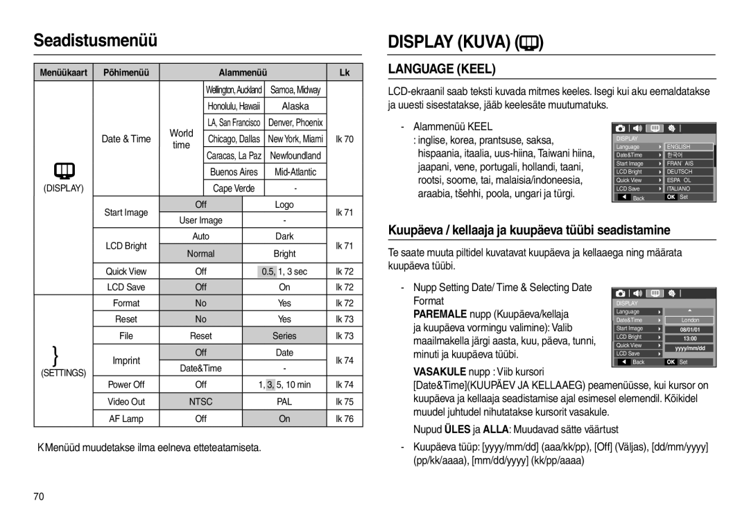 Samsung EC-L100ZBBA/RU manual Kuupäeva / kellaaja ja kuupäeva tüübi seadistamine, Format, Paremale nupp Kuupäeva/kellaja 