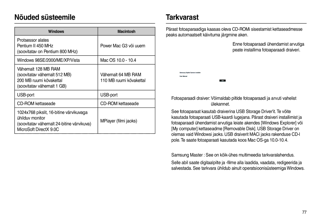 Samsung EC-L100ZSBA/RU, EC-L100ZBBA/RU manual Nõuded süsteemile, Tarkvarast 