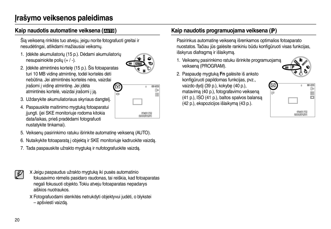 Samsung EC-L100ZBBA/RU, EC-L100ZSBA/RU Įrašymo veiksenos paleidimas, Kaip naudotis automatine veiksena, Apšviesti vaizdą 