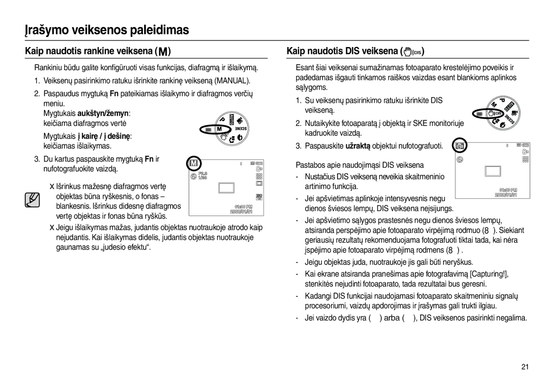 Samsung EC-L100ZSBA/RU, EC-L100ZBBA/RU manual Kaip naudotis rankine veiksena, Kaip naudotis DIS veiksena 