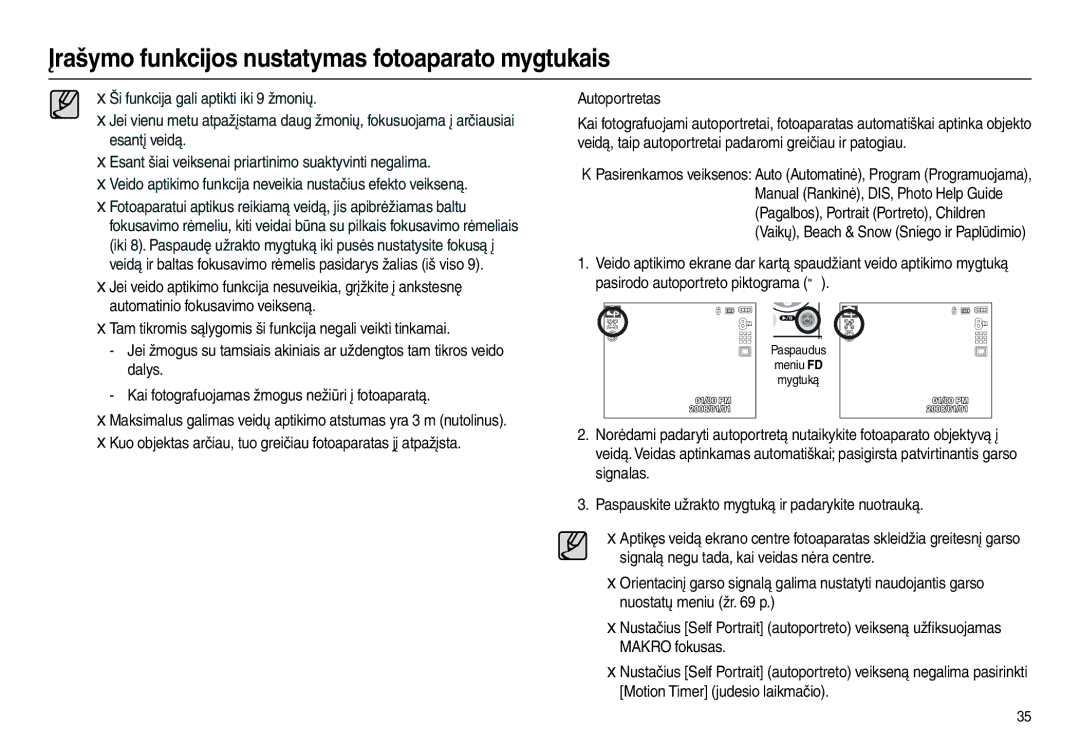 Samsung EC-L100ZSBA/RU, EC-L100ZBBA/RU manual Maksimalus galimas veidų aptikimo atstumas yra 3 m nutolinus 